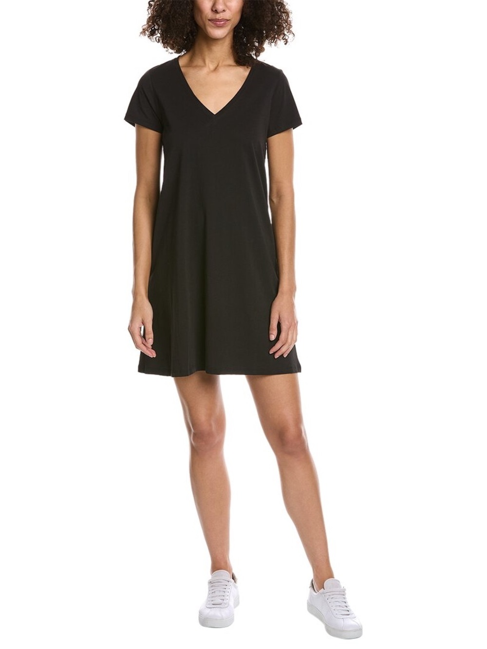 ATM Black V-Neck T-Shirt Dress 100% Cotton Short Sleeve Size S/P